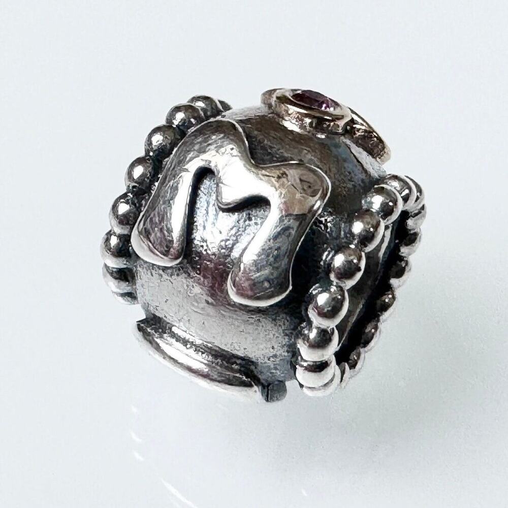 Pandora MOM Pink CZ Charm S925 ALE Sterling Silver Retired Mother Mom